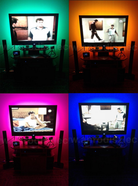 Tévé hátoldalára ragasztott színváltós RGB LED szalag