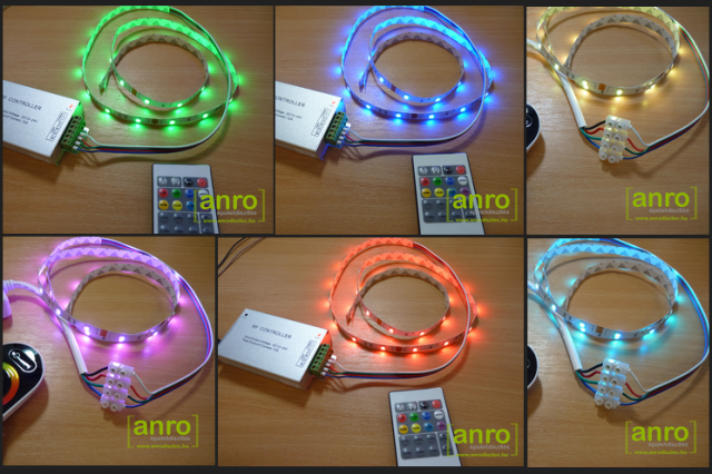5050-030 SMD RGB LED szalag beüzemelve: zöld, kék, piros, pink, fehér színű fénnyel is világíthatunk!